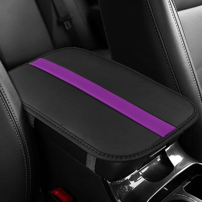 Car Center Console Cushion Pad, Arm Rest Cover for Car, Leather Waterproof Auto Armrest Seat Box Protector, Auto Armrest Storage Box Accessories Fits for Most Vehicles, SUVs, Trucks (Purple)