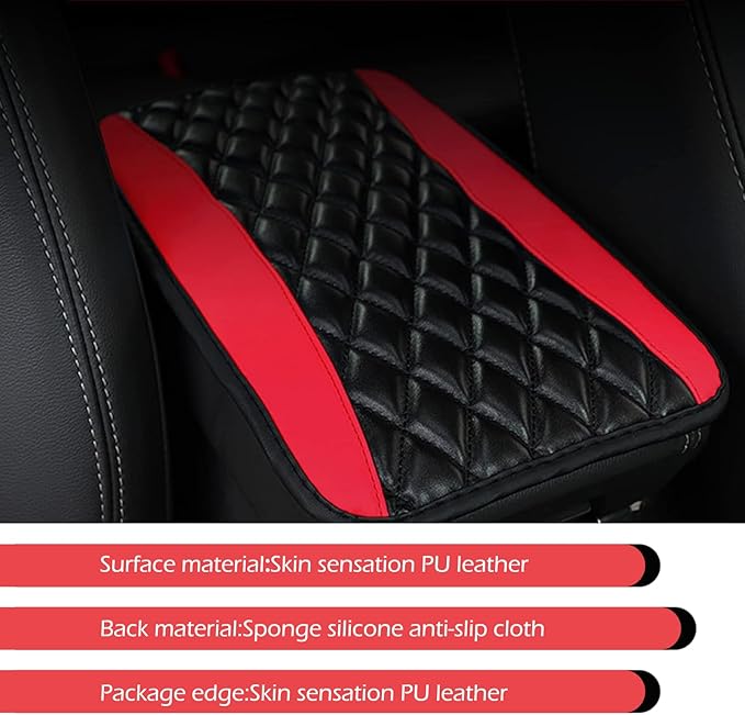 Car Center Console Cover, Leather Waterproof Car Armrest Cover Cushion, Auto Center Console Cushion Pad, Auto Interior Accessories for Most Vehicle, SUV, Truck (Red)