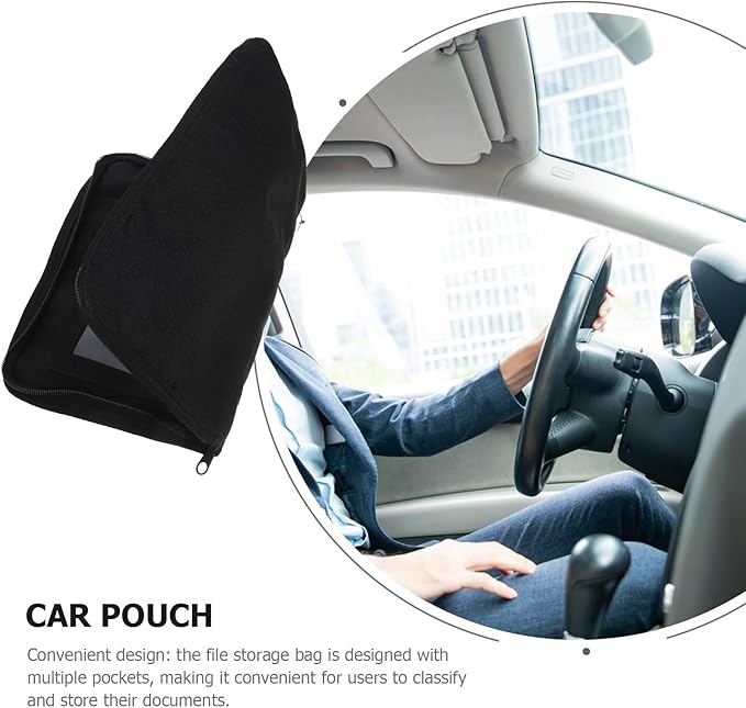 Car File Storage Organizer with Multiple Pockets Oxford Cloth Portable Pouch for Car Manual, Pen Holder, Glove Box Storage Bag, Black Interior Accessory for Vehicle