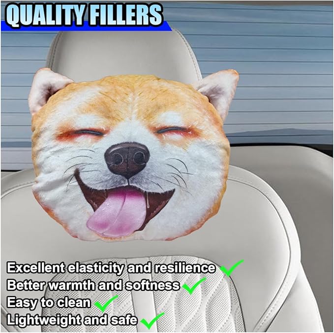 Cute Shiba Inu Dog Car Headrest Pillow- Memory Foam Car Neck Pillow Auto Seat Cushion of Headrests for Pain Pressure Relief- Cartoon Neck Support Cushion with Adjustable Strap for Most Cars(Shiba Inu)