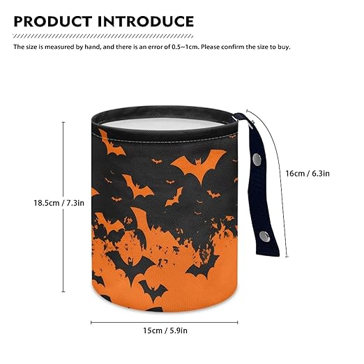 Halloween Bat Print Car Garbage Can Mini Car Trash Bin Truck Organizer Auto Storage Bag Waterproof Portable Accessories Road Trip for Kids