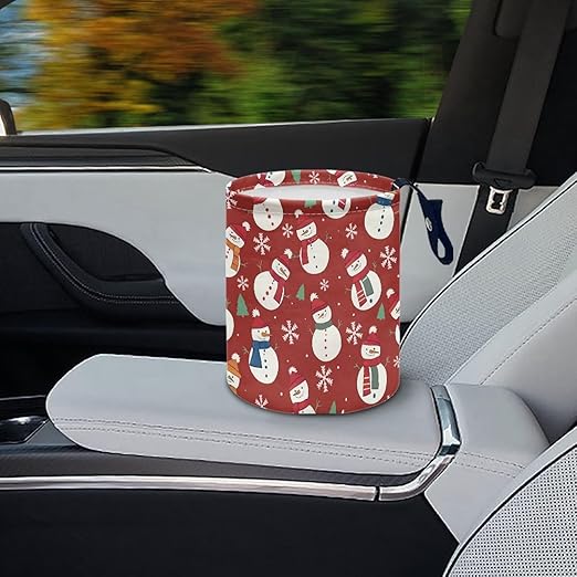 Christmas Snowman Car Trash Bag Waste Basket with Adjustable Buttons Collapsible Car Storage Bag Multipurpose Road Trip Essentials for Outdoor Activities