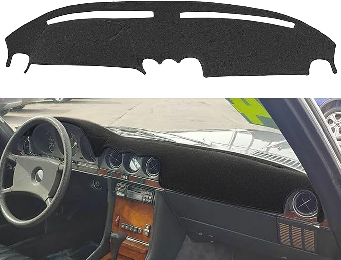 Dash Cover Mat Custom Fit for Mercedes Benz 350SL 380SL 380SLC 450SL 450SLC 560SL Without Climate Sensor, Dashboard Cover Pad Carpet Protector F286 (Black)