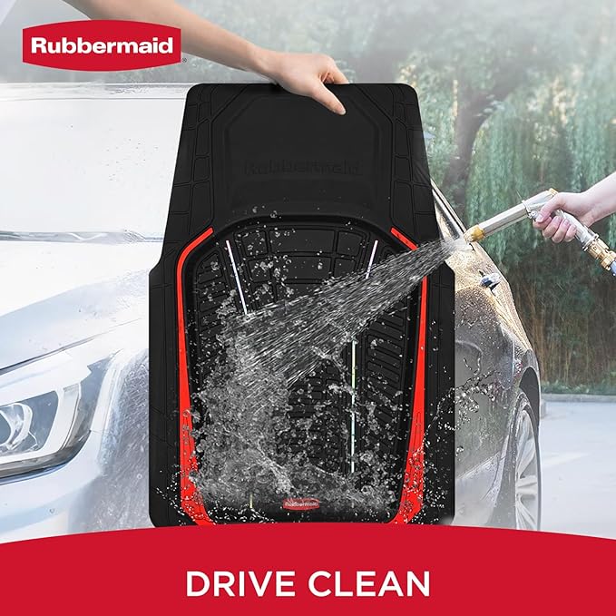 Rubbermaid Car Floor Mats Full Set – Premium All-Weather Car Mat with Brushed Aluminum Inserts, Universal Trim-to-Fit Design, Anti-Slip Backing for Cars, SUVs, Trucks, and Vans