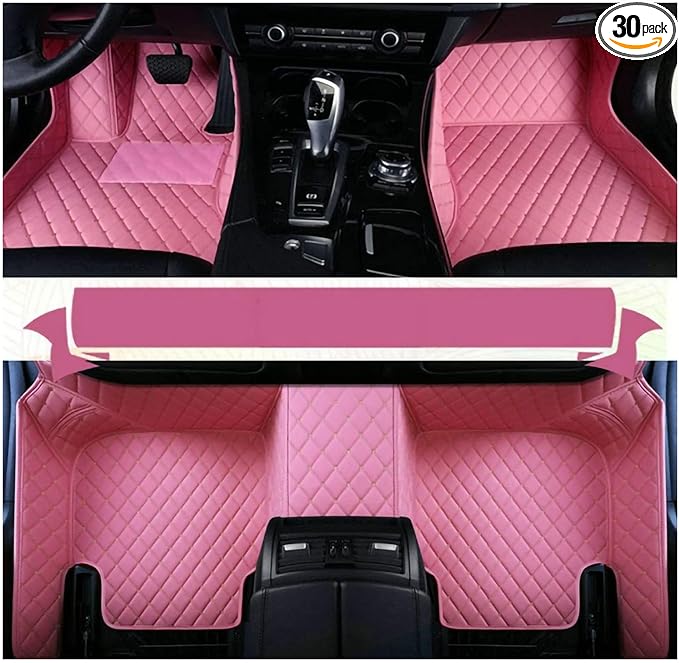 Custom Luxury Leather Car Floor Mats Upgrade Your Car's Interior All-Weather Protection for Cars, SUVs, Trucks Compatible with Automotive Floor Mats (Pink)