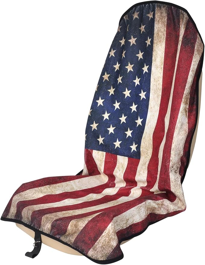 nbnhxnff Sweat Towel Car Seat Cover Protector Front Seats for Gym Workout, Running, Swimming, Beach and Hiking, Waterproof Universal Seat Cover for Car, Trucks,Van&SUV (American Flag, 1pcs Front Seat)