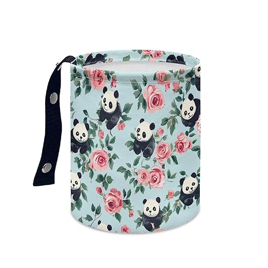 Brosoneto Panda Flower Car Trash Can Cute Garbage Bin Hanging Portable Dustbin Bin Waste Basket Collapsible Small Trash Can Easy to Clean