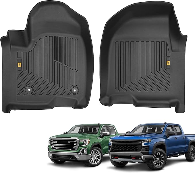 CAT® JustFit™ 3D Custom Fit Floor Mats Chevrolet Silverado 1500/GMC Sierra 2019-2026, Chevy Silverado 2500HD/3500HD Crew Cab/GMC Sierra 2500HD/3500HD Crew Cab 2020–26 Floor Liner Laser Measured Front