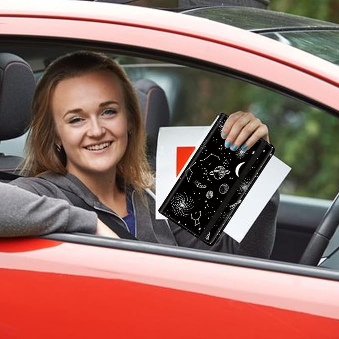 Mxfdegf Car Registration and Insurance Holder, Leather Car Glove Box Organizer, Cool Car Accessories for ID, Driver's License Cards & Essential Document, business cards, Men&Women,Moon Spaceship