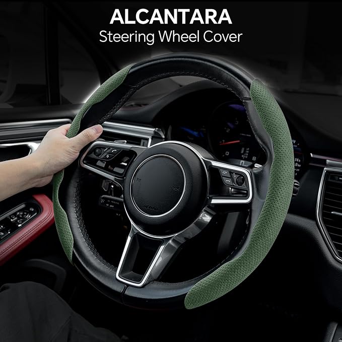 PAUUOOA 2 Piece Alcantara Steering Wheel Cover - Split Sport Design for D & O Shape Wheels, Soft Touch · Anti-Slip Grip · All Season Comfort · Durable Luxury Material for Performance Cars
