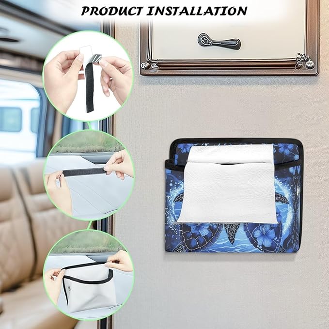 Renewold Boho Sea Turtle Hibiscus Car Seat Side Pocket Organizer Cell Phone Holder Storage Bag Pouch for Wallet Keys Document Auto Console Door Rear Seat Storage Box Automotive Interior Accessories