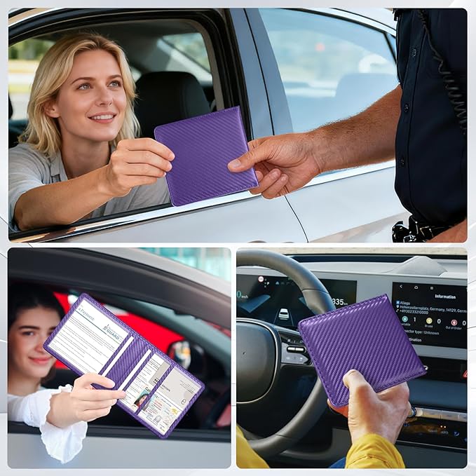 Tavonis Car Registration and Insurance Card Holder，Small Glove Box Organizer for Men and Women，Car and Truck Driver License, Documents, Card Storage Accessories，Purple