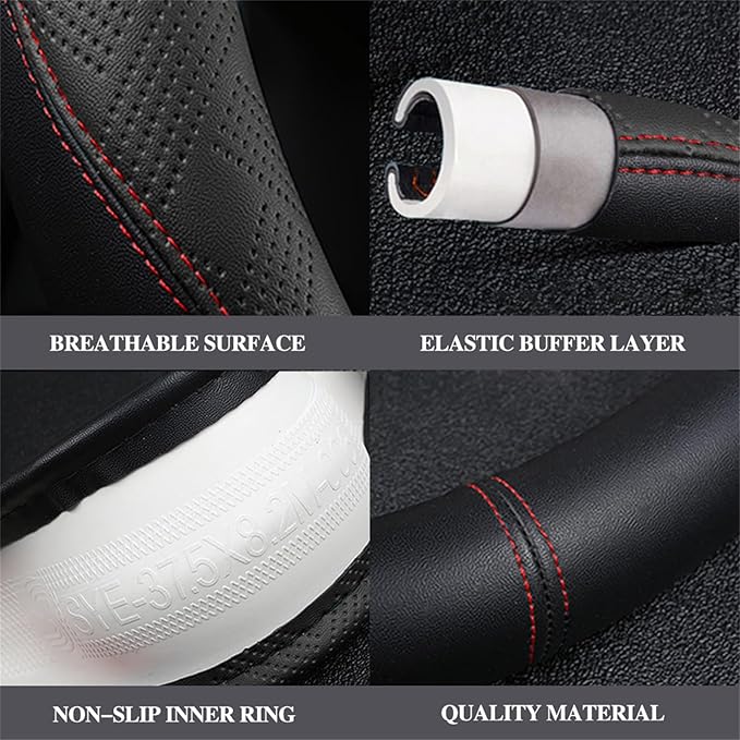 D Cut Steering Wheel Cover, Universal Microfiber Leather Breathable Flat Bottom Steering Wheel Cover Sports Style, 15 inch/ 38cm, Black