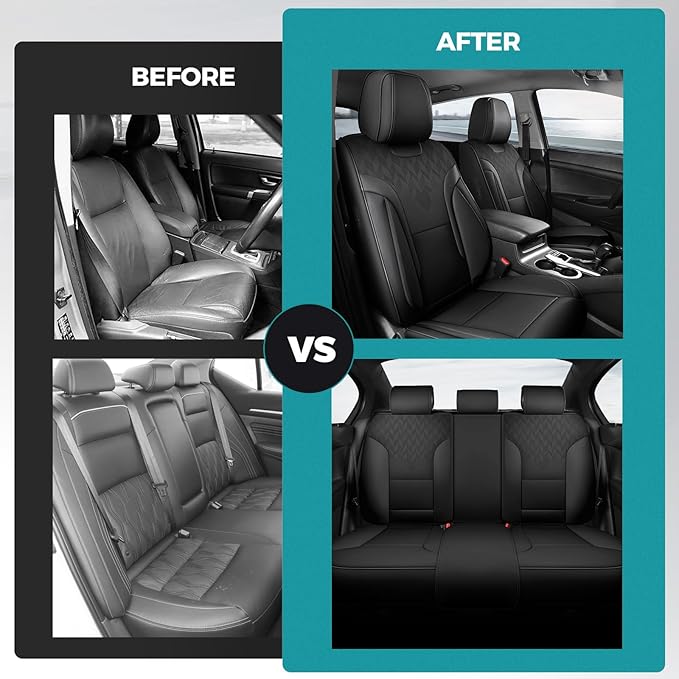 FEINEPRO Black Car Seat Covers Full Set - Breathable Faux Leather Universal 5 Seat Covers for Cars, Automotive Protector Fit for Most Sedan SUV Pick-up Truck