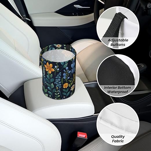 Floral Navy Blue Car Trash Can Garbage Cans Foldable,Cute Hanging Car Organizer and Storage Bag Leak Proof, Auto Back Seat Trash Bin Universal for Truck, SUV, Outdoor Travel