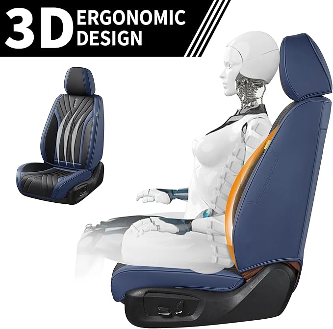 FLORICH Front Seat Covers Seat Covers, Waterproof Seat Cover for Cars, Luxury Leatherette Balck and Blue Car Seat Cushion, Automotive Seat Protector for Sedan SUV Pick-up Truck
