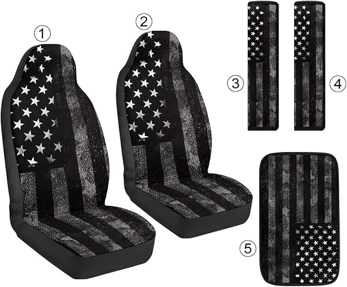 Qeluxign American Flag Car Accessories Set for Women Center Console Armrest Pad Seat Belt Cushion Universal Car Accessories for SUV Van Truck
