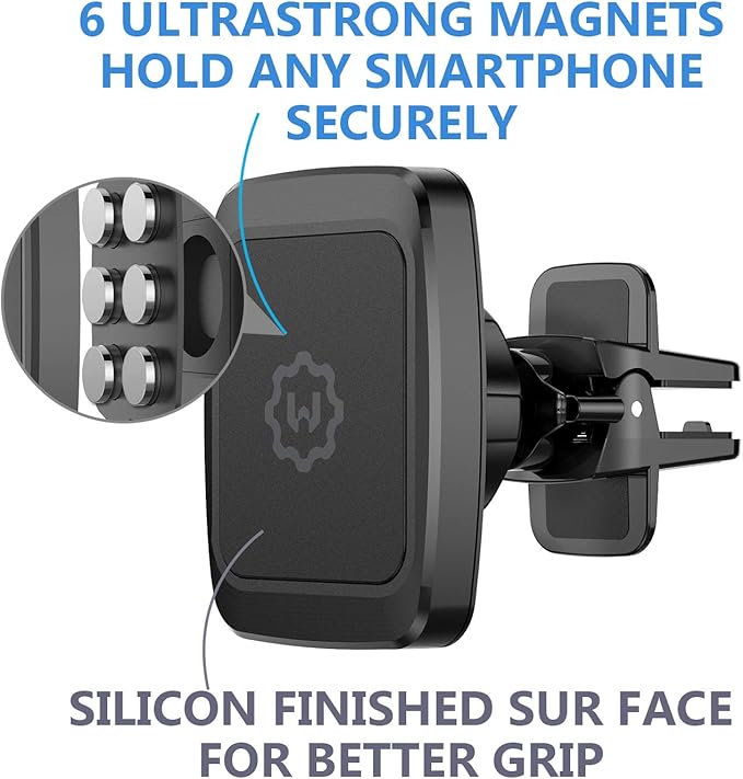 WixGear Magnetic Phone Car Mount, [2 Pack] Air Vent Car Phone Mount Holder, Phone Holder for Car with Twist-Lock Base, Compatible with All Smartphones