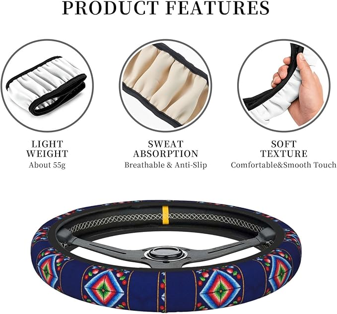 Norwegian Traditional Pattern Neoprene Steering Wheel Covers Women Men Car Accessories, Universal 15 Inch Fit Auto, Suvs, Truck