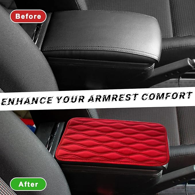 Car Center Console Pad, Waterproof PU Leather Auto Armrest Box Cover, Comfortable Vehicle Arm Rest Protector Cushion Pad for Car SUV, Universal Car Accessories (Red+Black)