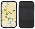 Bee Happy Bumble Bees Yellow Honeycomb Car Center Console Cushion Pad,Waterproof Armrest Seat Box Cover Protector,Comfortable Car Decor Accessories Fit for Most Cars, Vehicles, SUVs