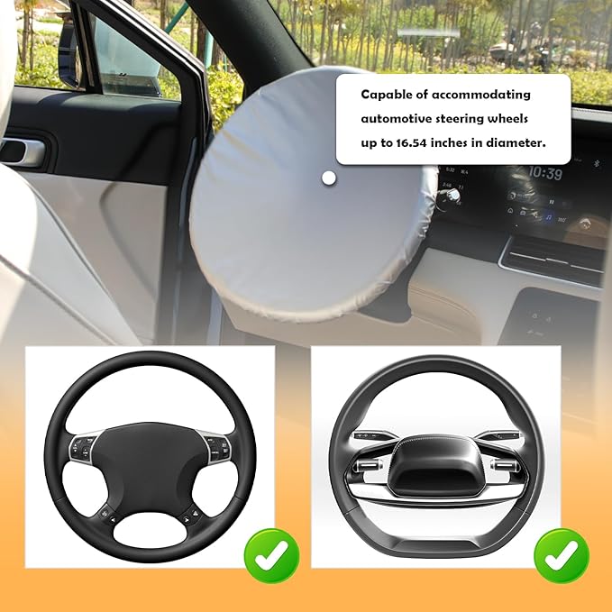 Car Steering Wheel Cover Sun Shade with Elastic Bands,210T Silver Coated Car Wheel Cover for Maximum 16.54 Inch Steeringwheels,Universal Truck Steering Wheels Covers