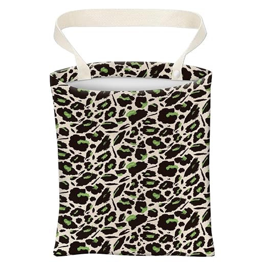 Car Trash Can, Cute Car Trash Bag, Hanging Car Organizer and Storage Bag, Trash Bin for Car Accessories, Vehicle, Travelling, Camping Black Green Leopard