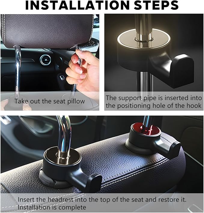 HZEL 2PCS Car Headrest Hidden Hook, 360° Rotation Vehicle Seat Hanger for Purse Backpack Cloth, Auto Interior Head Rest Storage Organizer Accessories, Universal for SUV Sedan Truck (Silver)