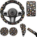 Mushroon Car Accessories 6 Pcs Sets for Men Women Many Flower Cute Car Steering Wheel Cover Cup Coaster Handbrake Cover Suit for Cars Truck Vans SUV