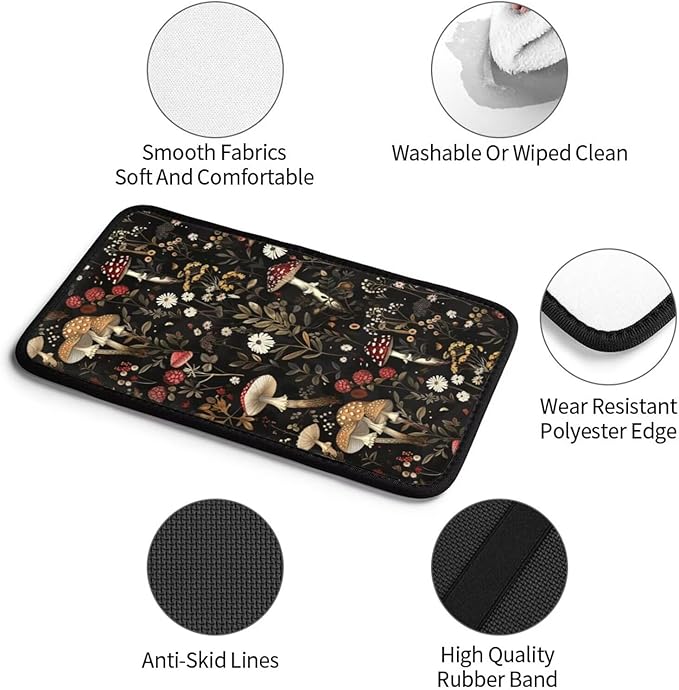 Mushroom Print Car Armrest Box Mat Vintage Boho Brown Floral Auto Center Console Cover Leaf Cars Arm Rest Seat Box Covers Accessories Interior Protection for Most Vehicle SUV Truck