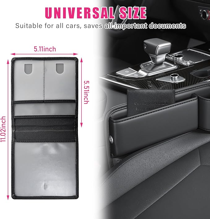 Car Registration and Insurance Holder, 5.51" × 5.11" Premium Leather Vehicle Glove Box Organizer with Magnetic Closure, Auto Document Holder for Cards Paperwork and Drive License (Black-A)