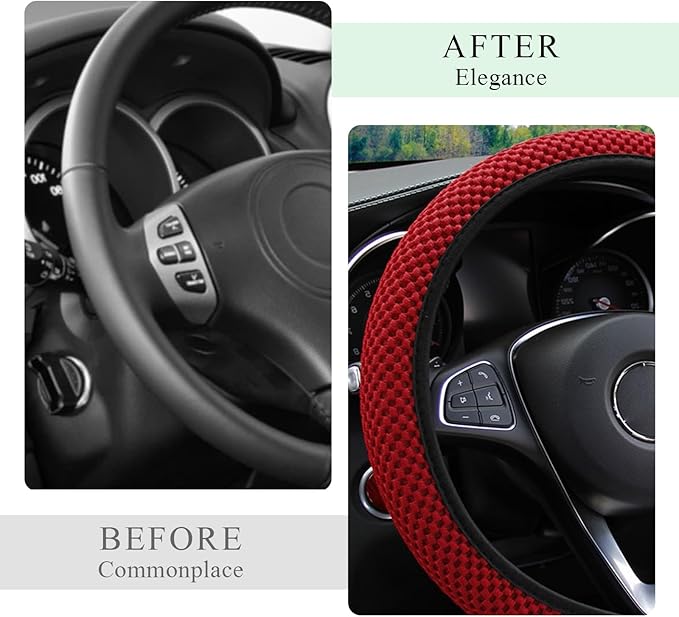 Elastic Steering Wheel Cover, 15"×15" Comfy Breathable Stretch Steering Wheel Protector, Ice-Silk Cloth Polyester Steering Wheel Cover for Men Women, Car Accessories (Wine Red)