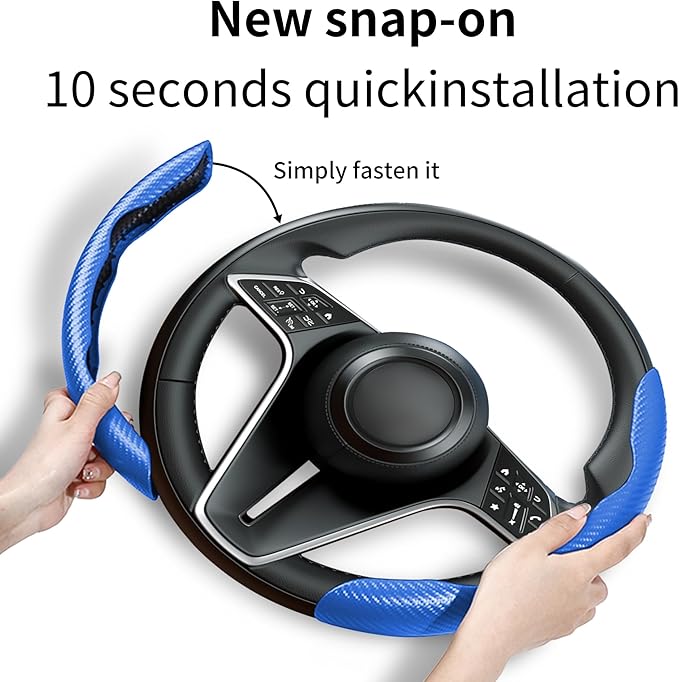 LevChall Carbon Fiber Steering Wheel Cover, 2-Piece Set Anti-Skid Comfortable Grip Segmented Butterfly Design, Easy Snap-On Installation Universal Fit 99% Cars, Blue