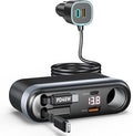 7-in-1 295W Cigarette Lighter Splitter, Cigarette Lighter Adapter with Retractable 45W USB-C/30W Lightning Cables, Car Charger Adapter with LED Voltage Display,5FT Extension Cord for All Car Devices