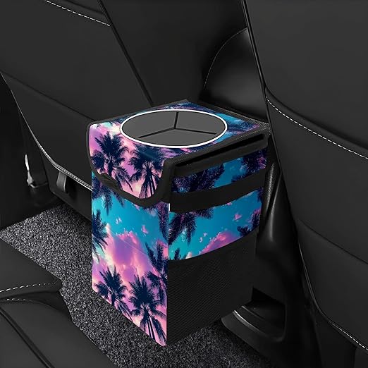GVGHIDZ Car Trash Can – Multi-Purpose, Lightweight and Portable with Durable Water-Resistant Coating, No Installation Required, Practical and Ample Capacity, Variety of Colors.Coconut Tree