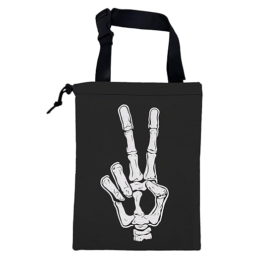 KXWQTRDD Car Garbage Bag Skeleton Hand Peace Sign Drawstring Car Trash Bag Hanging for Back Seat with Adjustable Buckle Canvas Vehicle Trash Can Easy-to-Install
