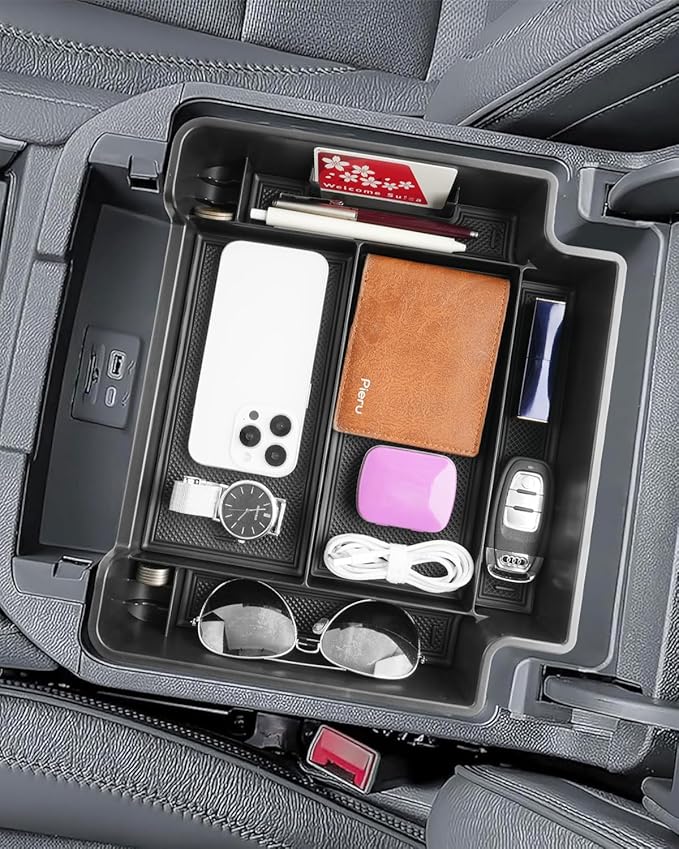 WEIPIN for Center Console Organizer Tray ABS Materials Compatible with 2021-2024 Chevrolet Tahoe& Suburban/GMC Yukon（Standard Console w/Charging Socket - Not for Power Sliding Console