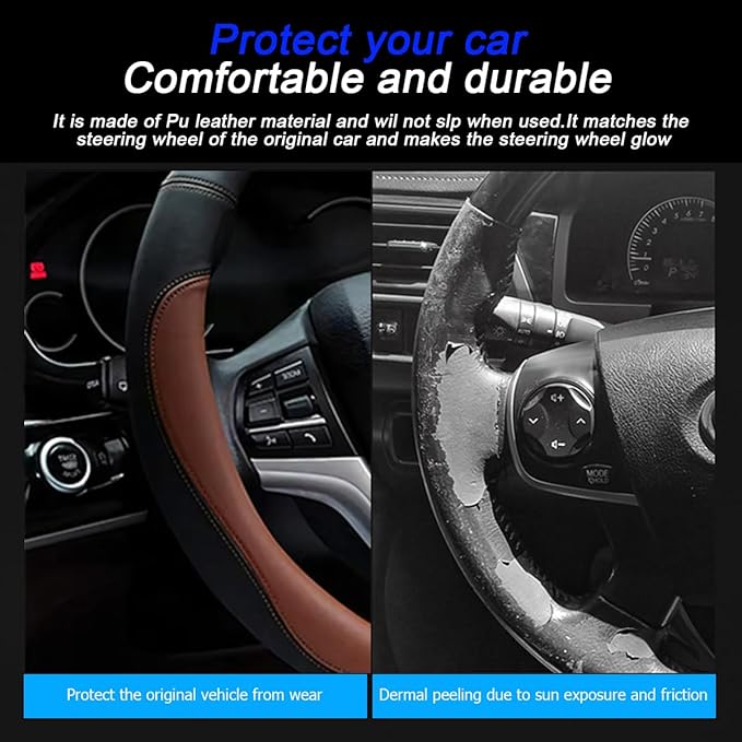 Mandark Car Steering Wheel Cover, Elastic Stretch Breathable Anti-Slip Microfiber Leather Auto Steering Wheel Protector, Soft Vehicle Interior Decor Accessories, Universal for RV, SUV, Truck (Coffee)