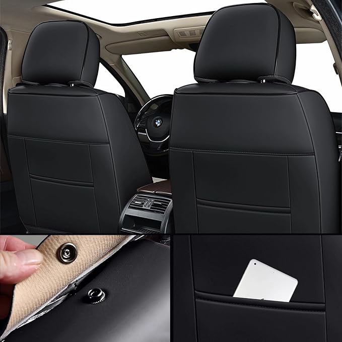 ZiopGTob Nappa Leather Car Seat Covers - Full Set 5-Piece Waterproof Seat Cover Breathable & Cool 4-Season Fit for SUVs/Sedans Premium Airflow Design with Anti-Slip Tech (Grey)