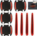 8PCS 3D Carbon Fiber Car Door Handle Protector Sticker, Universal Auto Door Handle Anti Scratch Cover Guard, Car Outdoor Safety Reflective Strips, Paint Guard Protective Films(Red)
