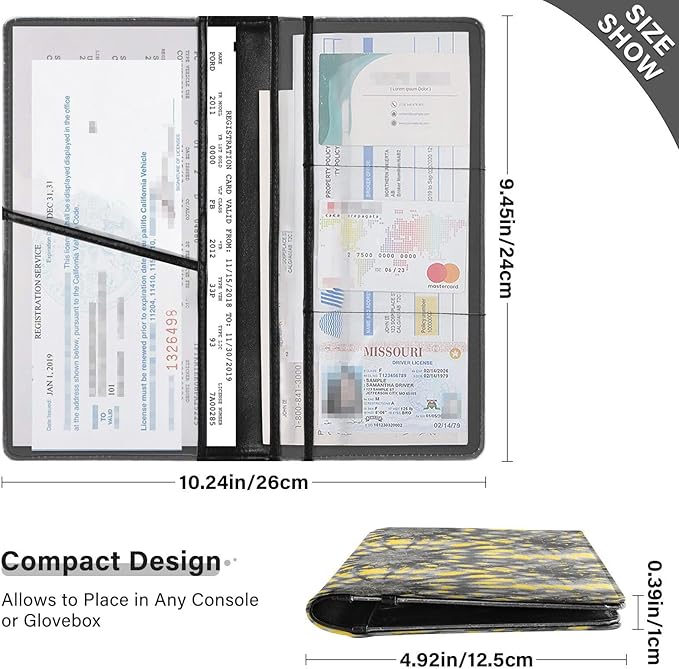 ALAZA Yellow Grey Tie Dye Car Registration and Insurance Card Holder Vehicle Glove Box Car Organizer Driver License Documents Holder Waller Case Organizers