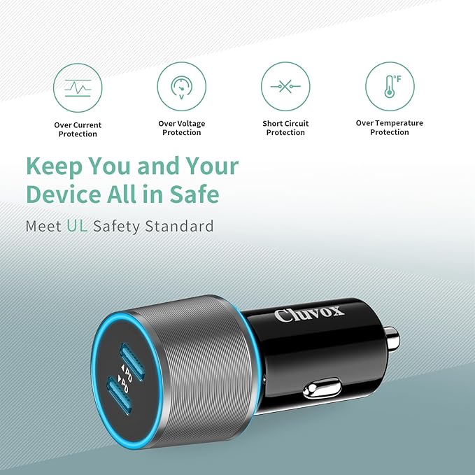 6 Pack USB C Car Charger, 40W Fast Charging for iPhone 17/16 Pro Max/Plus/16 SE/15, Samsung Galaxy S25 Ultra/S24/S23/S22/A16/A15/A55, Pixel 10, Dual 20W Type C Port Cigarette Lighter Adapter- Grey