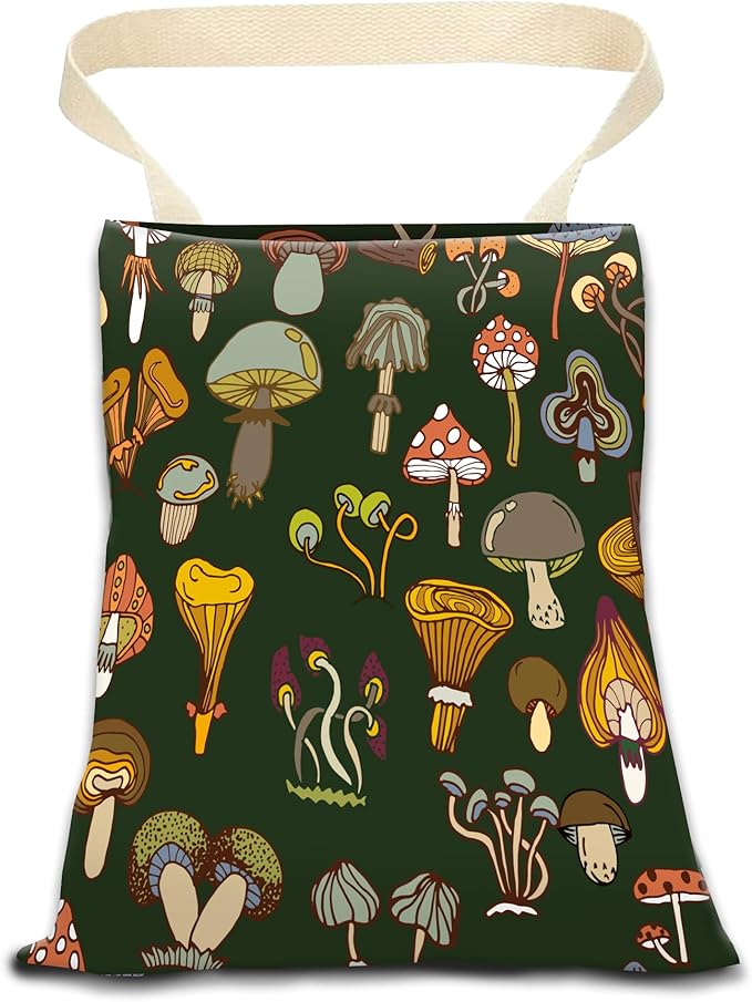 Car Garbage Can, Hanging Car Trash Can Bag for Cute Car Back Seat Organizer, Green Boho Mushrooms