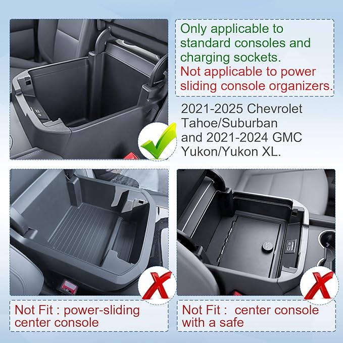 EDBETOS Full Size Center Console Organizer Tray Compatible with 2021-2025 Chevy Tahoe/Suburban and 2021-2024 GMC Yukon, Fit Standard Console with Charging Socket Only, NOT for Power Sliding Console.