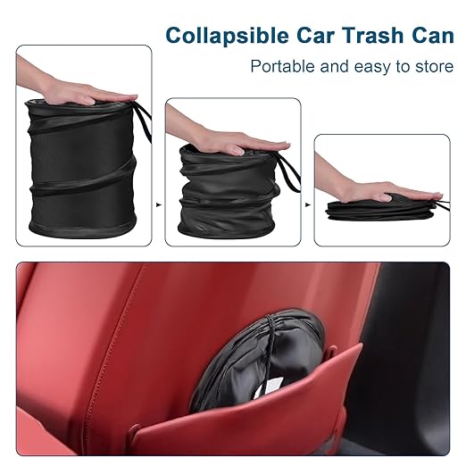 Kincown Car Trash Bin, 2 Packs Pop-up Car Trash Can, Medium-Sized Collapsible Garbage Can with Elastic Band Hanging, Double-Layer Washable Vehicle Trash Can, Velcro Waste Basket Bin