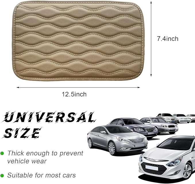 Car Center Console Pad, Waterproof PU Leather Auto Armrest Box Cover, Comfortable Vehicle Arm Rest Protector Cushion Pad for Car SUV, Universal Car Accessories (Beige)