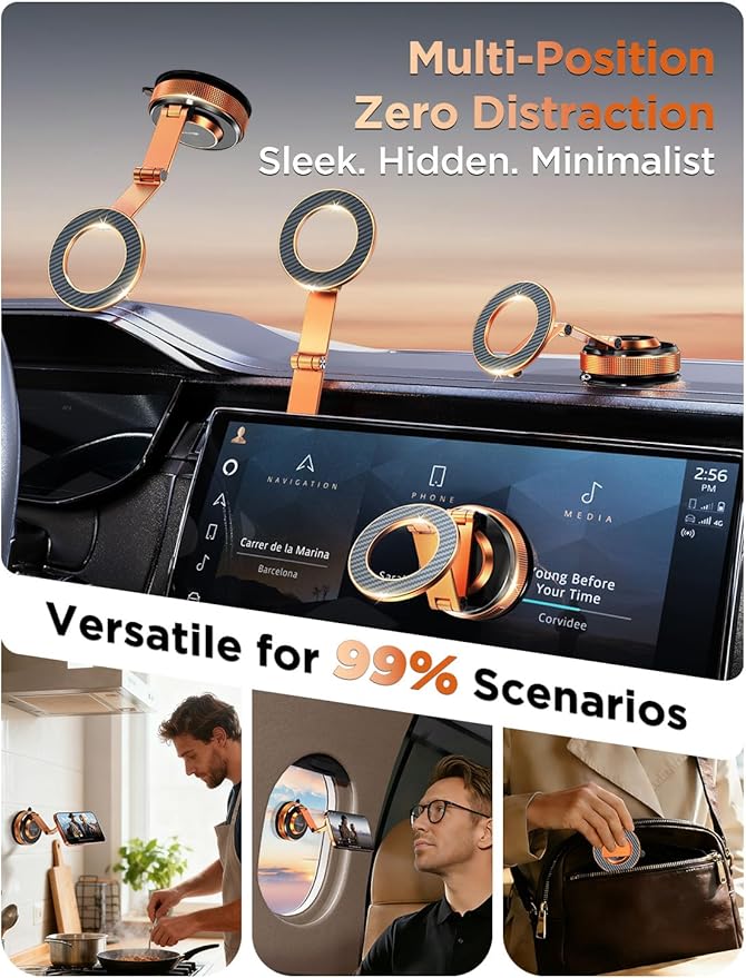 Car Phone Holder – 360° Magnetic Car Phone Mount with Metal Long Arm & Extended Reach 2026 Tesla Phone Holders for Your Car for iPhone 17 Pro Max 16 15 14 13 12 Plus, Orange