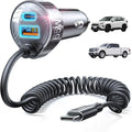 LISEN 65W Cigarette Lighter USB Charger【6.6 ft for Full Reach】,Super Fast USB C Car Charger with 30W Super Fast Charging Coild Cable Fit iPhone 17 16 15 Air Pro Max Plus,Samsung Galaxy S25/24,Android