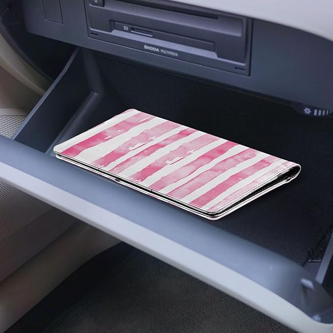 Qilmy Simple Solid Color Stripes Car Registration and Insurance Holder, Premium Pu Leather Vehicle Glove Box Organizer, Prefect Car Essentials Wallet for Driver License, Cards & Essential Documents789