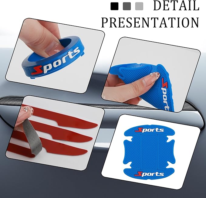 8PCS Car Door Handle Protectors,Stylish PVC Car Door Edge Protector with Sport Word Can Avoid Scratching,Universal Car Door Handle Cup Protector Suitable for Most Vehicle (Blue)